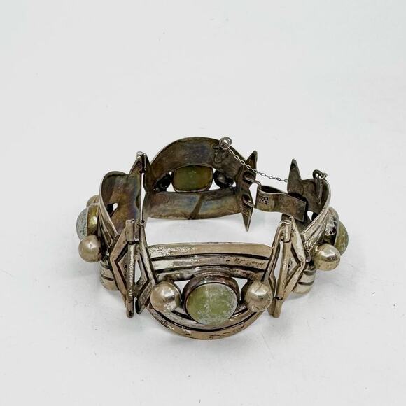 Vintage Jewelry - Vintage 40s Mexican Sterling Silver & Cabochon Bracelet